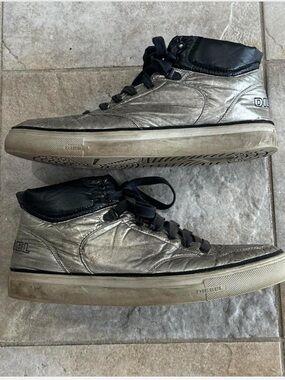 Diesel Metallic Silver and Black High-Top Sneakers
